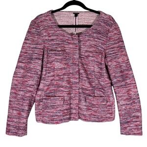 J Crew Micro Tweed Full Zip Jacket Blazer Sz L in Poppy Pink Style 58280 Career